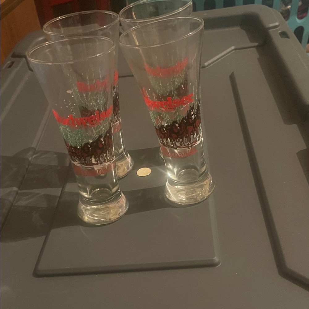 Budweiser Red and Black Logo Beer Glasses